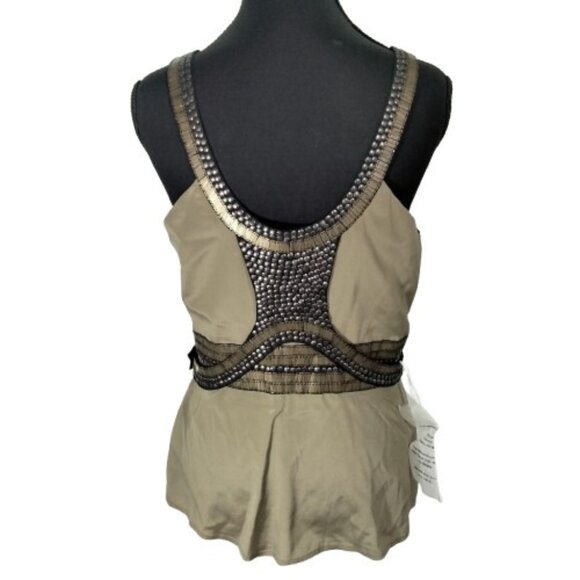 NWT Vtg Y2K Bebe Silk Embellished Top M Boho Indie Sleaze Olive Fairy Grunge - Picture 3 of 9